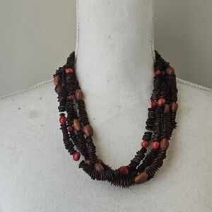 Brown and Red Beaded Necklace